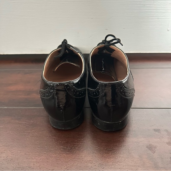Size 7 J Crew Women’s Patent Leather Oxford Wingtip Brogue Dress Shoes Black - Picture 4 of 7